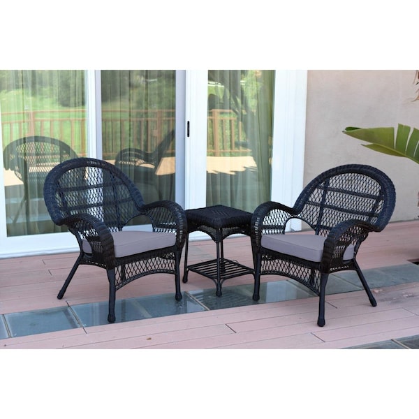 Jeco W00211-2-CES033 Santa Maria Black Wicker Chair Set, Steel Blue Cushions - 3 Piece W00211_2-CES033 - main